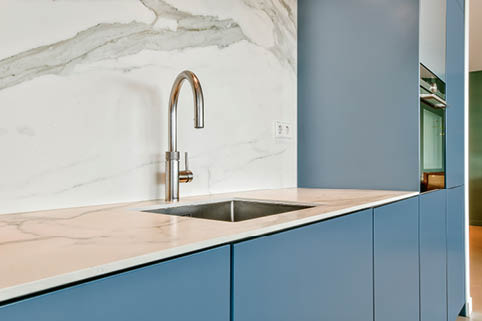 Close up of sink in luxury kitchen