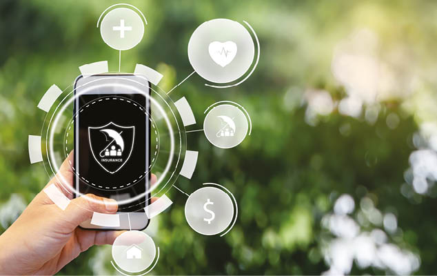 Hand holding smartphone for select insurance technology (Insurtech)  Insurance concept 