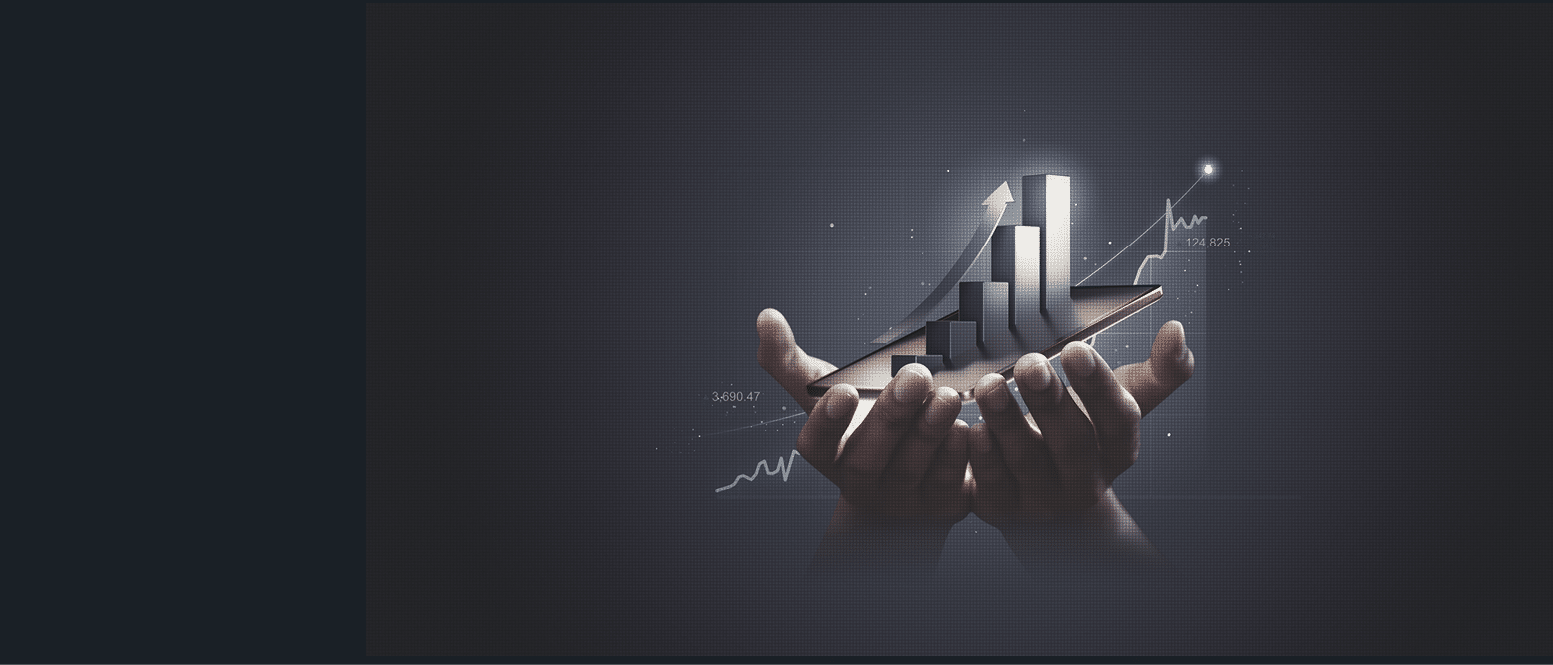 Businessman holding stock tablet and market economy graph statistic showing growth of profit analyzing financial exchange on increase digital money background with trade chart finance data concept 