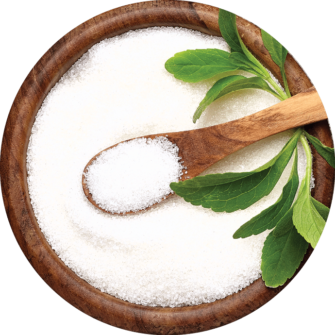 Stevia rebaudiana, sweet leaf sugar substitute in wooden bowl on wooden background.