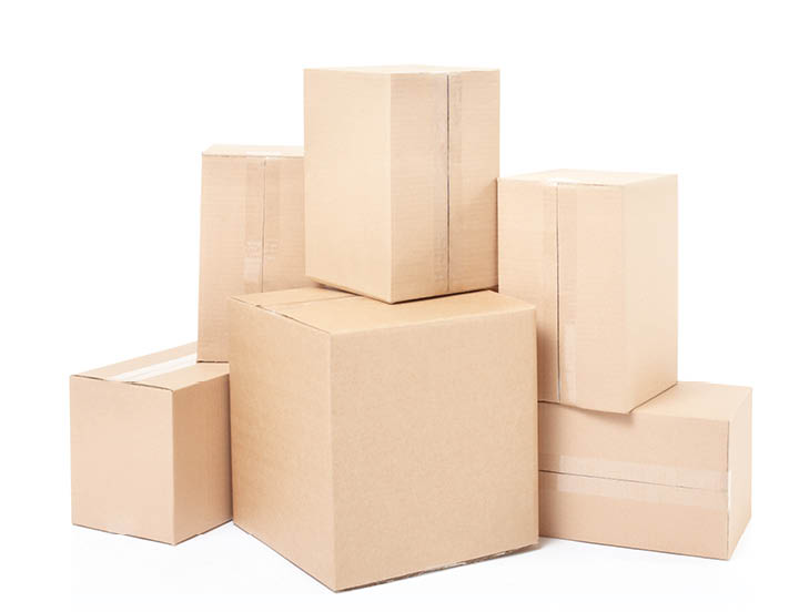 Cardboard boxes small group isolated on white, clipping path