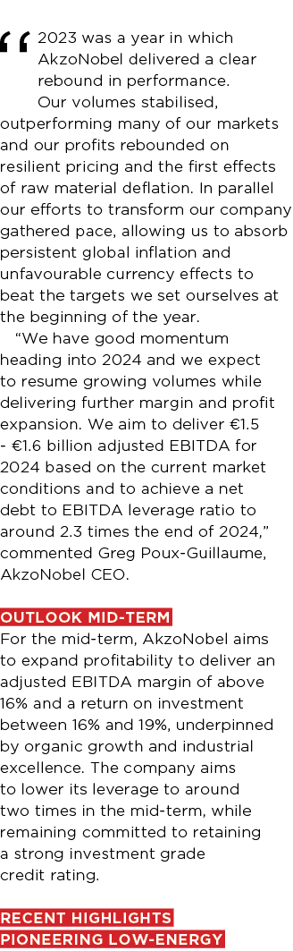 “2023 was a year in which AkzoNobel delivered a clear rebound in performance. Our volumes stabilised, outperforming m...