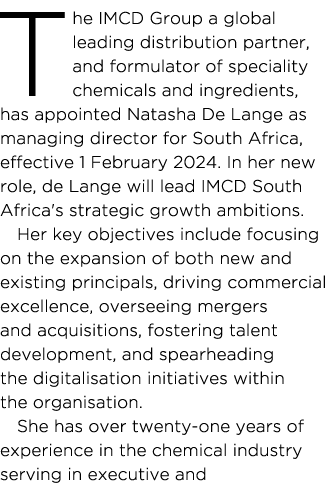 The IMCD Group a global leading distribution partner, and formulator of speciality chemicals and ingredients, has app...