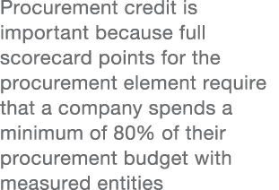 Procurement credit is important because full scorecard points for the procurement element require that a company spen...