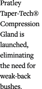 Pratley Taper Tech® Compression Gland is launched, eliminating the need for weak back bushes.