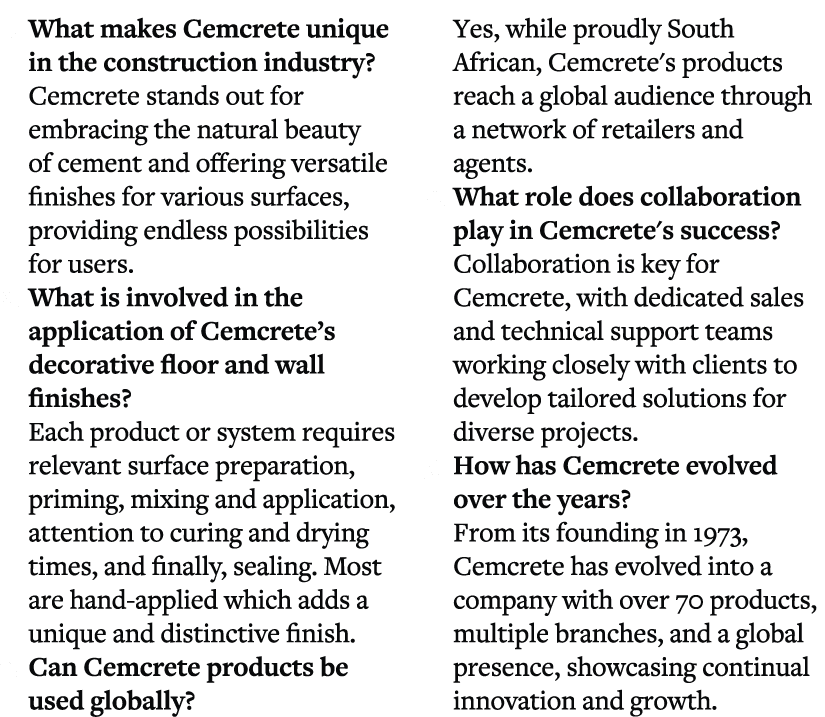 1. What makes Cemcrete unique in the construction industry? Cemcrete stands out for embracing the natural beauty of c...