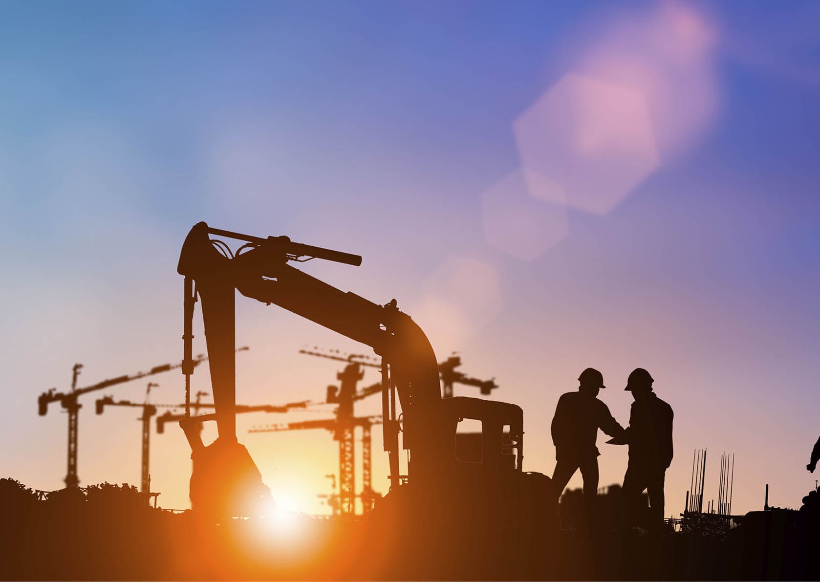 Silhouette of engineer and construction team working at site over blurred background for industry background with Light fair.Create from multiple reference images together